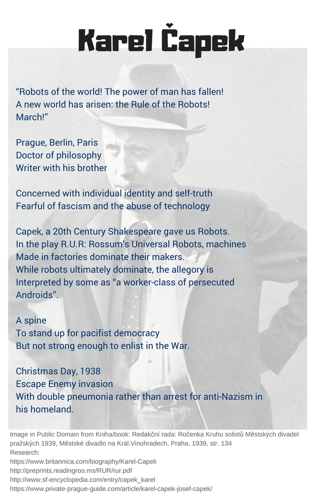 Picture of Karel Čapek overlaid with a bio poem